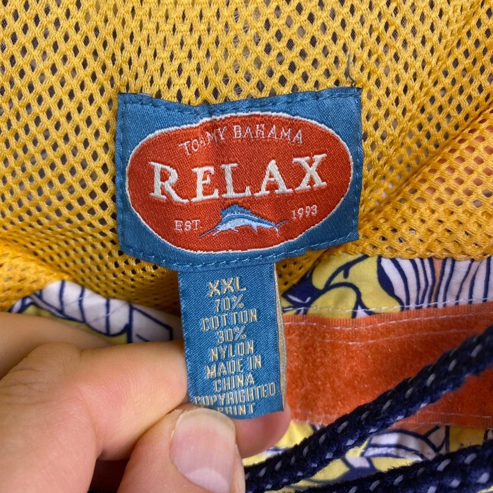 Tommy Bahama Relax Mens XXL Orange Navy Blue Floral Tropical‎ Swim Trunks Shorts